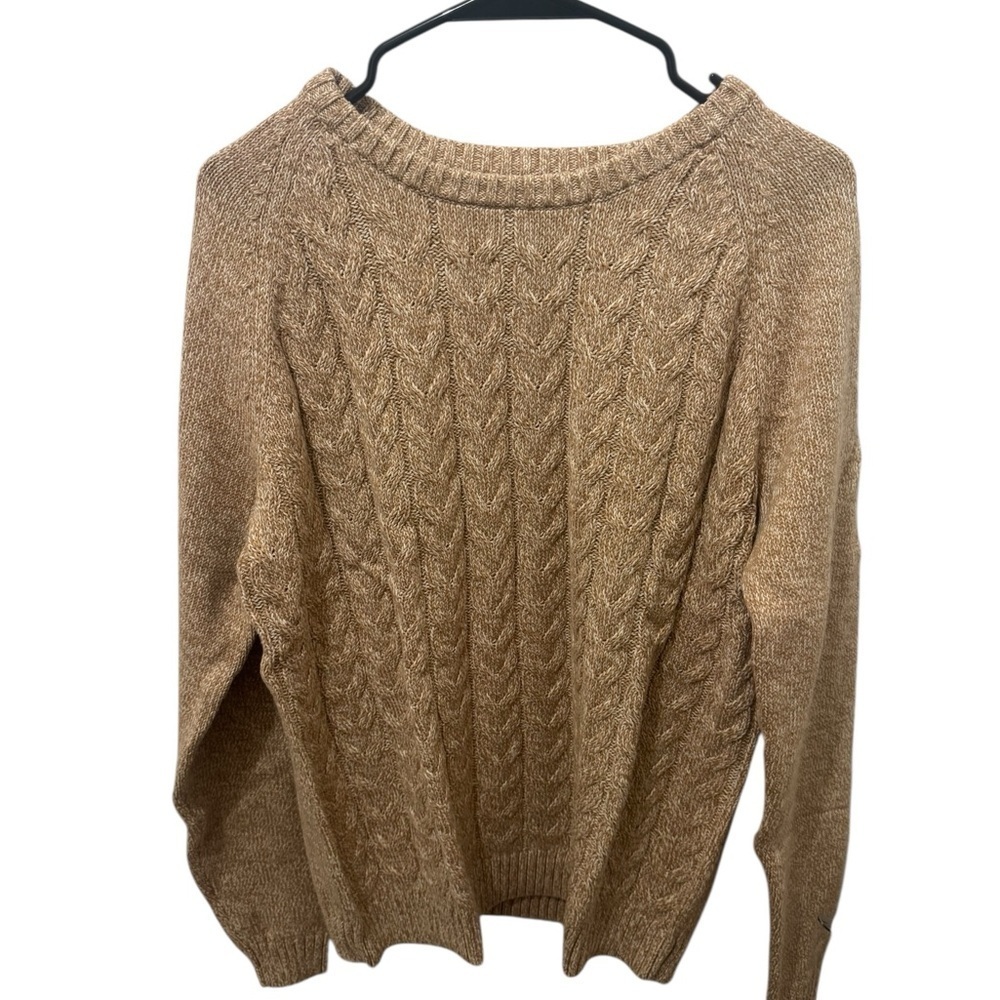Lands End Drifter Cable Knit Tan Sweater Size XL